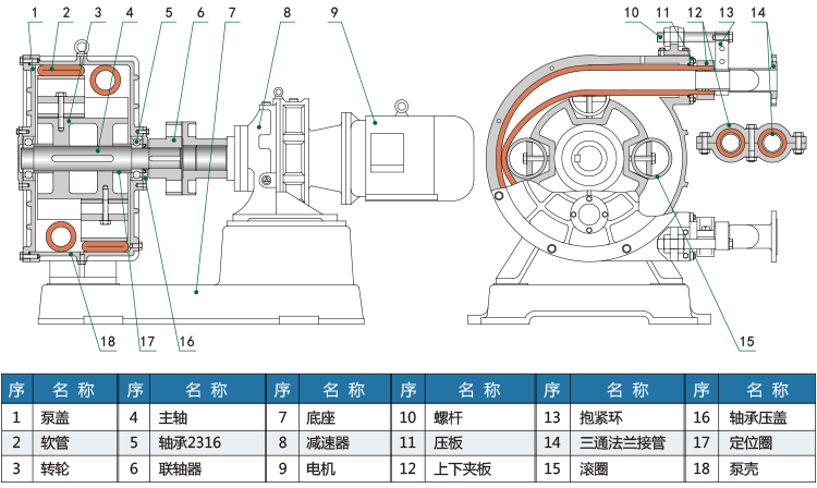 RGB-II系列蠕動軟管泵雙管結(jié)構(gòu)簡圖