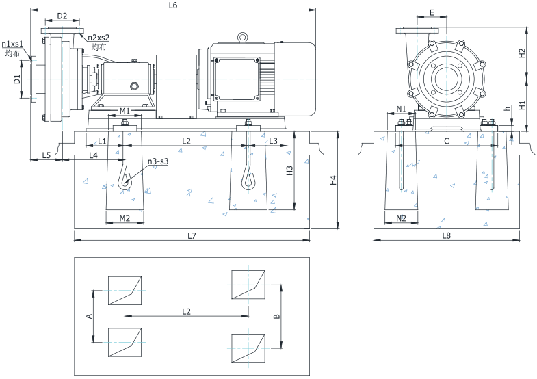 UHB-P（U）系列耐腐蝕離心泵安裝尺寸圖