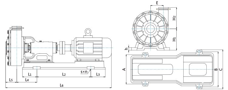 UHB-UF系列耐腐耐磨泵安裝尺寸表
