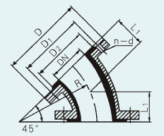 45°彎頭安裝尺寸圖